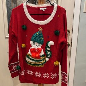 Ugly Christmas sweater with festive cat